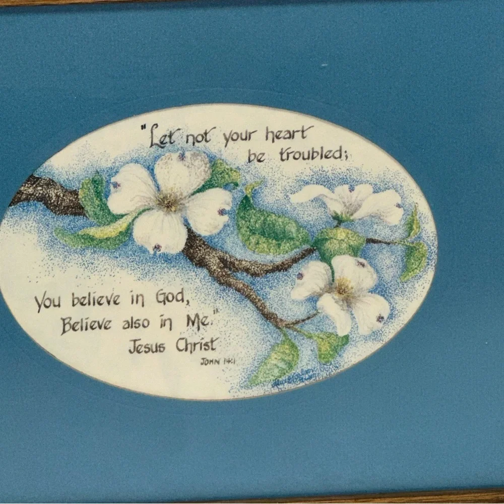Framed Art Dogwood John 14:1 Quote Christian Art Piece